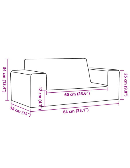 Divano per Bambini a 2 Posti Antracite in Morbido Peluche