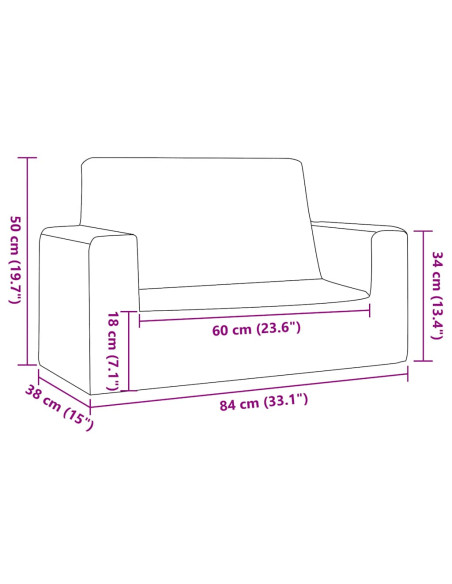 Divano per Bambini a 2 Posti Grigio Chiaro in Morbido Peluche