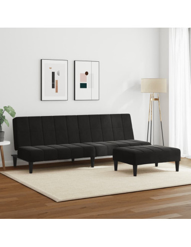 Divano Letto a 2 Posti con Poggiapiedi Nero in Velluto
