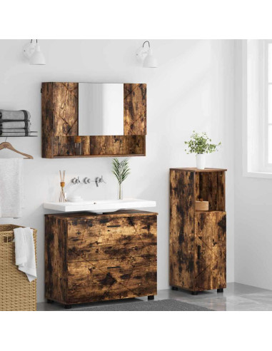 Set di mobili per il bagno 3 pcs Rovere fumo 76.5 x 35 x 64 cm