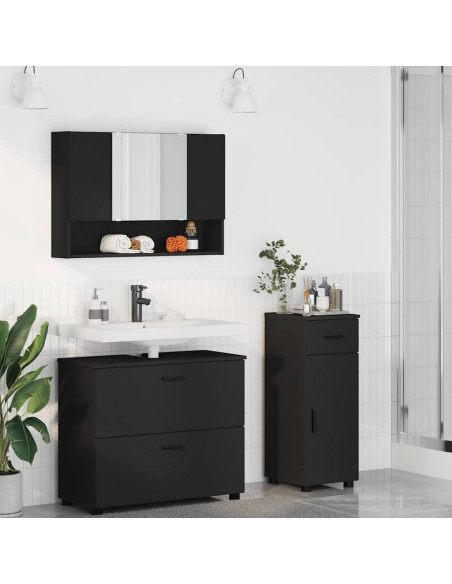 Set di mobili per il bagno 3 pcs Nero 76.5 x 35 x 64 cm