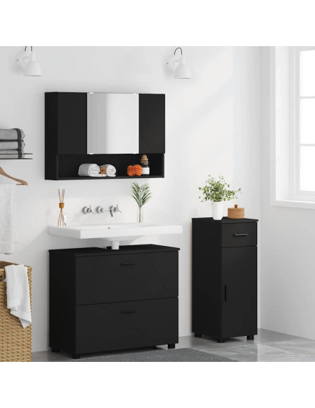 Set di mobili per il bagno 3 pcs Nero 76.5 x 35 x 64 cm
