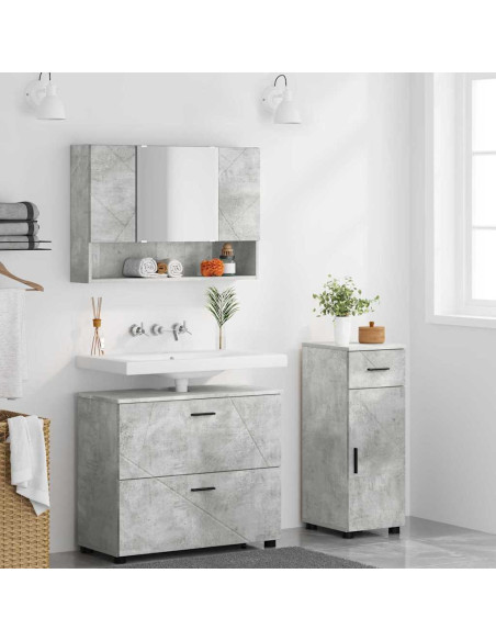 Set di mobili per il bagno con cassetto 3 pcs Grigio cemento