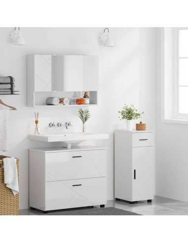 Set di mobili per il bagno con cassetto 3 pcs Bianco lucido