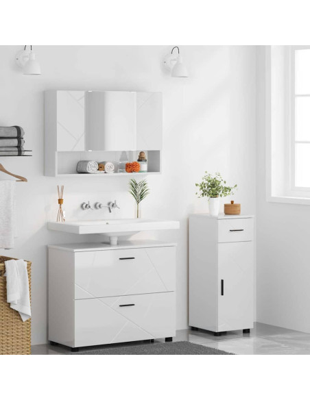 Set di mobili per il bagno con cassetto 3 pcs Bianco lucido