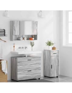 Set di mobili per il bagno con cassetto 3 pcs Grigio Sonoma 2