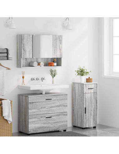 Set di mobili per il bagno con cassetto 3 pcs Grigio sonoma