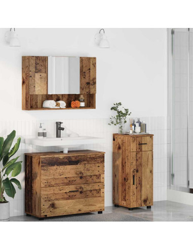 Set di mobili per il bagno con cassetto 3 pcs Legno vecchio