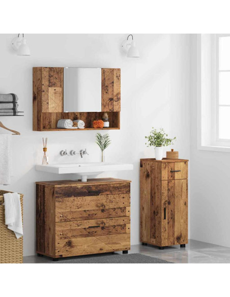 Set di mobili per il bagno con cassetto 3 pcs Legno vecchio