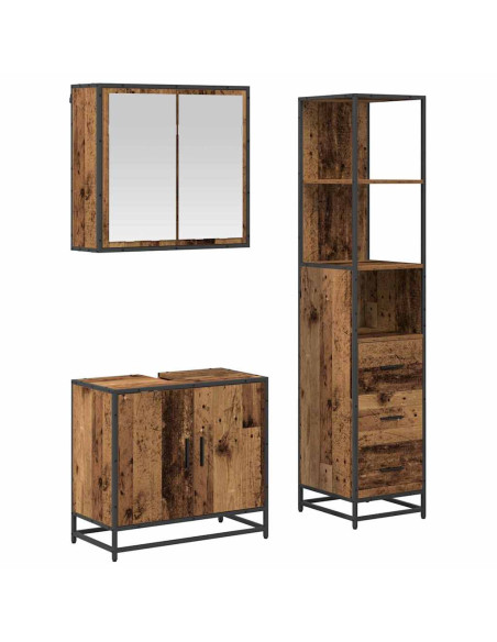 Set di mobili per il bagno 3 pcs Legno vecchio 65 x 33 x 60 cm