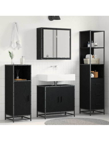 Set di mobili per il bagno 3 pcs Rovere nero 65 x 33 x 60 cm