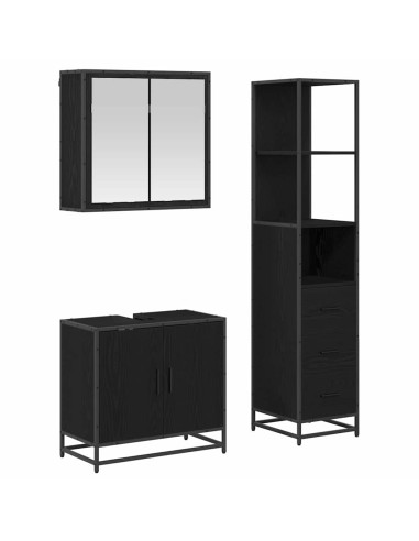 Set di mobili per il bagno 3 pcs Rovere nero 65 x 33 x 60 cm