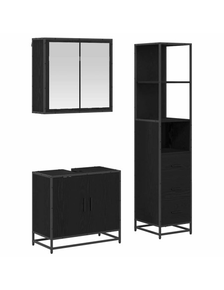 Set di mobili per il bagno 3 pcs Rovere nero 65 x 33 x 60 cm