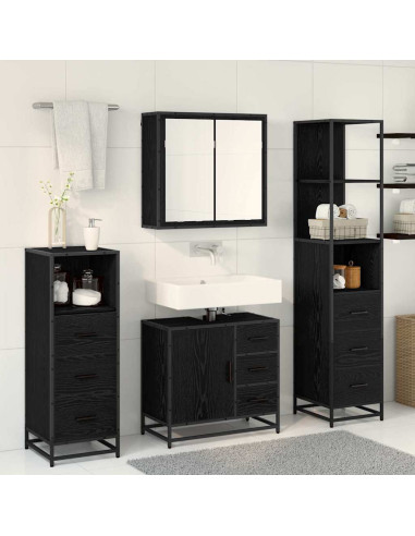 Set di mobili per il bagno 4 pcs Rovere nero 65 x 33 x 60 cm