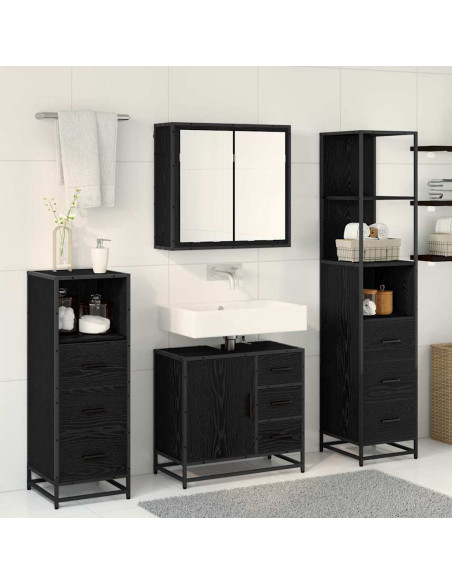 Set di mobili per il bagno 4 pcs Rovere nero 65 x 33 x 60 cm