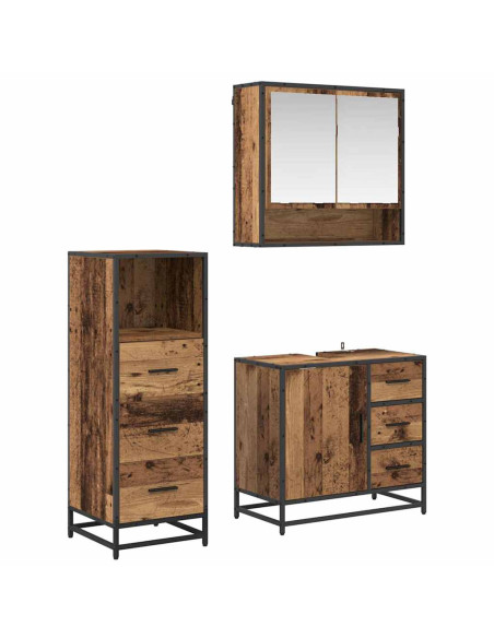 Set di mobili per il bagno 3 pcs Legno vecchio 65 x 33 x 60 cm