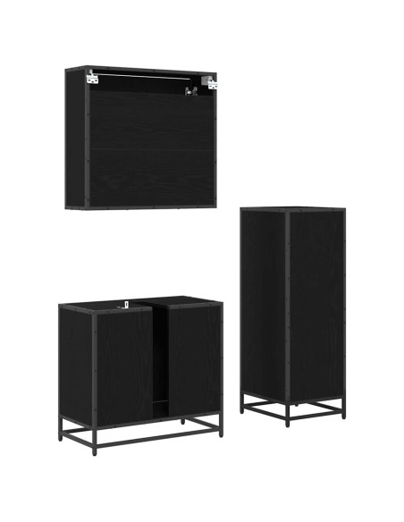 Set di mobili per il bagno 3 pcs Rovere nero 65 x 33 x 60 cm