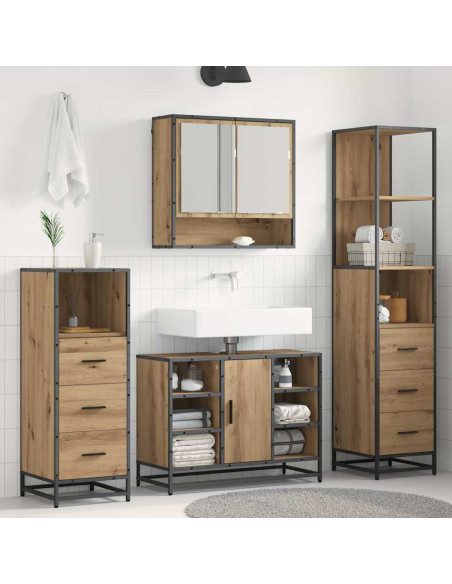 Set di mobili per il bagno con porta 4 pcs rovere artigianale