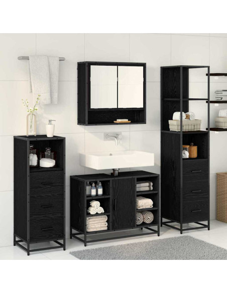 Set di mobili per il bagno 4 pcs Rovere nero 80 x 33 x 60 cm