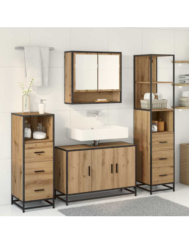 Set di mobili per il bagno con porta 4 pcs rovere artigianale