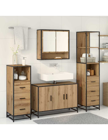 Set di mobili per il bagno con porta 4 pcs rovere artigianale