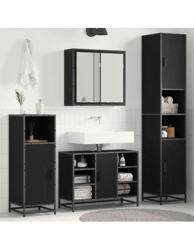 Set di mobili per il bagno 4 pcs Rovere nero 80 x 33 x 60 cm