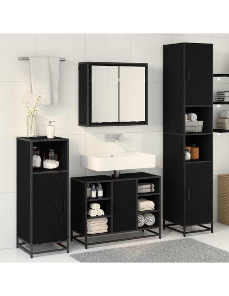 Set di mobili per il bagno 4 pcs Rovere nero 80 x 33 x 60 cm