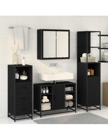 Set di mobili per il bagno 4 pcs Rovere nero 80 x 33 x 60 cm
