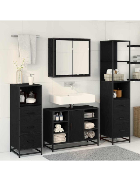 Set di mobili per il bagno 4 pcs Rovere nero 80 x 33 x 60 cm