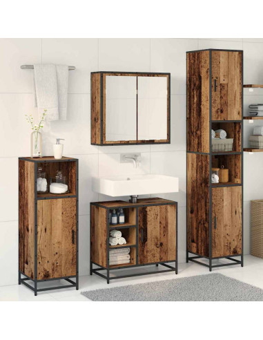 Set di mobili per il bagno con lo scaffale 3 pcs Legno vecchio
