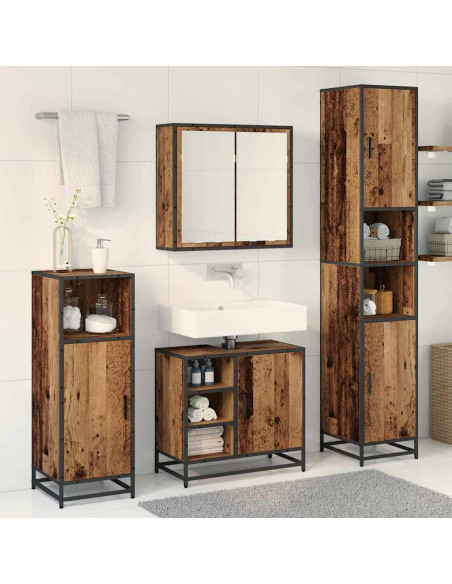 Set di mobili per il bagno con lo scaffale 3 pcs Legno vecchio