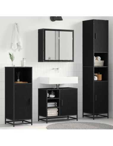 Set di mobili per il bagno 3 pcs Rovere nero 65 x 33 x 60 cm
