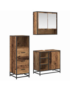 Set di mobili per il bagno con cassetto 3 pcs Legno vecchio 2