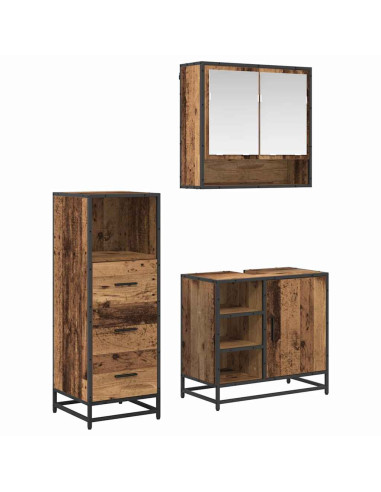 Set di mobili per il bagno con cassetto 3 pcs Legno vecchio