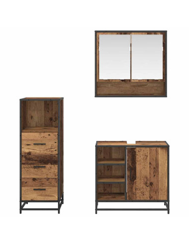Set di mobili per il bagno con cassetto 3 pcs Legno vecchio