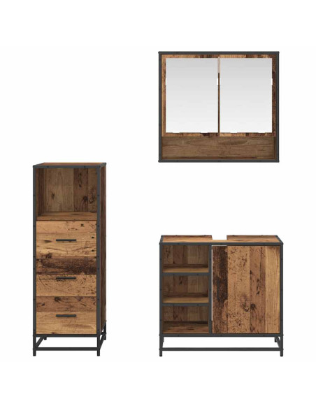 Set di mobili per il bagno con cassetto 3 pcs Legno vecchio