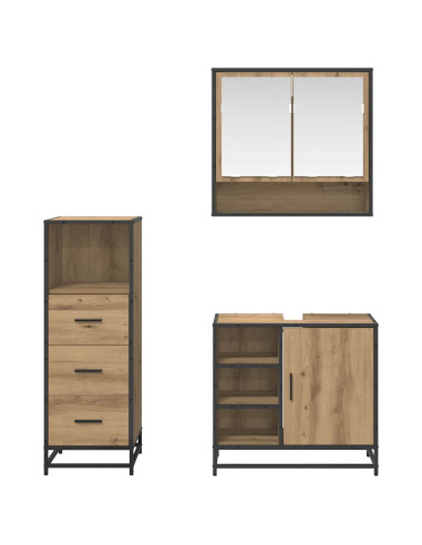 Set di mobili per il bagno con porta 3 pcs rovere artigianale