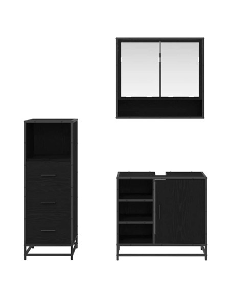 Set di mobili per il bagno 3 pcs Rovere nero 65 x 33 x 60 cm