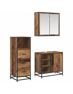 Set di mobili per il bagno con cassetto 3 pcs Legno vecchio 2