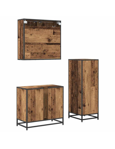 Set di mobili per il bagno con cassetto 3 pcs Legno vecchio