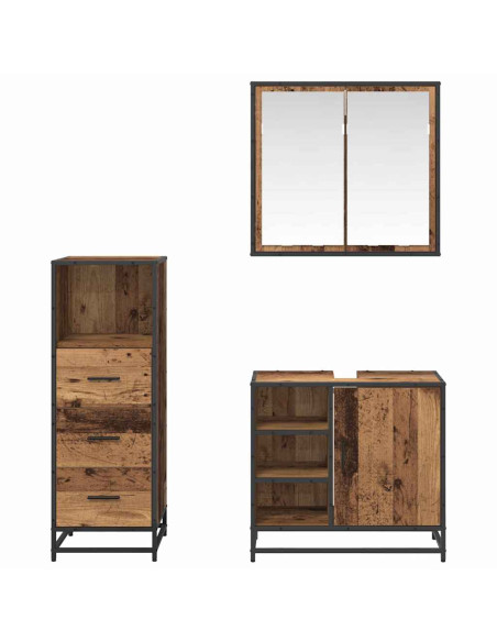 Set di mobili per il bagno con cassetto 3 pcs Legno vecchio
