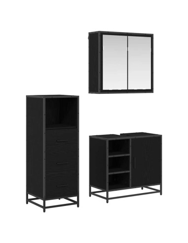 Set di mobili per il bagno 3 pcs Rovere nero 65 x 33 x 60 cm
