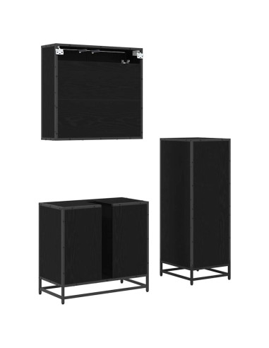 Set di mobili per il bagno 3 pcs Rovere nero 65 x 33 x 60 cm