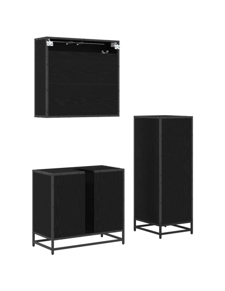 Set di mobili per il bagno 3 pcs Rovere nero 65 x 33 x 60 cm