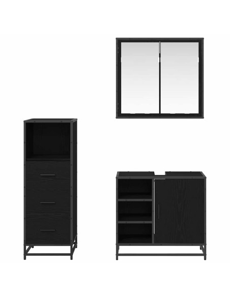 Set di mobili per il bagno 3 pcs Rovere nero 65 x 33 x 60 cm