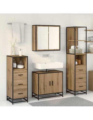 Set di mobili per il bagno con porta 4 pcs rovere artigianale