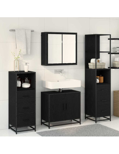 Set di mobili per il bagno 4 pcs Rovere nero 65 x 33 x 60 cm