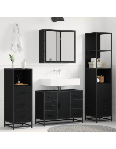Set di mobili per il bagno 3 pcs Rovere nero 80 x 33 x 60 cm