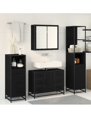 Set di mobili per il bagno 3 pcs Rovere nero 80 x 33 x 60 cm