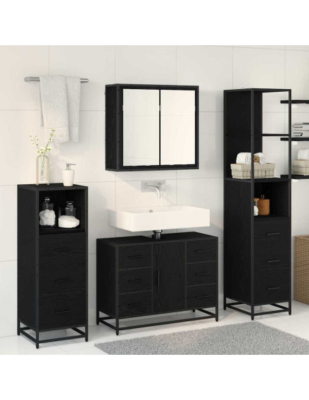 Set di mobili per il bagno 3 pcs Rovere nero 80 x 33 x 60 cm